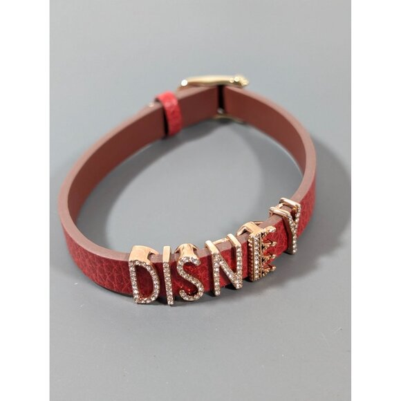 Keep Collective Red Disney Leather Bracelet Rhinestone Letters Crown Charms 7.5" - Picture 2 of 9